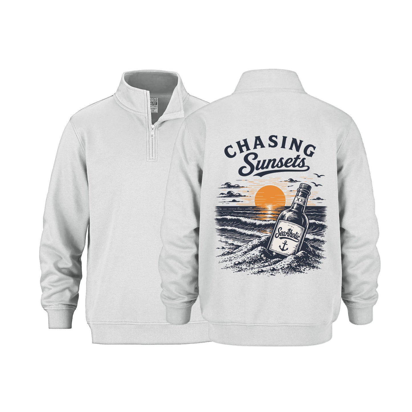 Chasing Sunsets Premium Printed 1/4 Zip Sweater