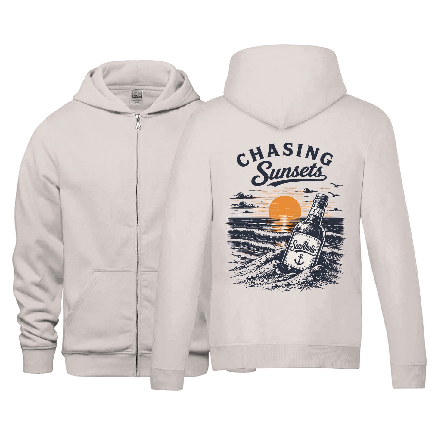 Chasing Sunsets Premium Printed Zip-Up Sweater