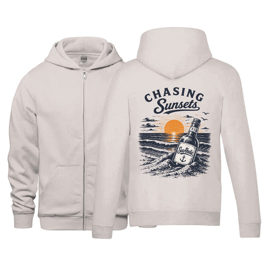 Chasing Sunsets Premium Printed Zip-Up Sweater