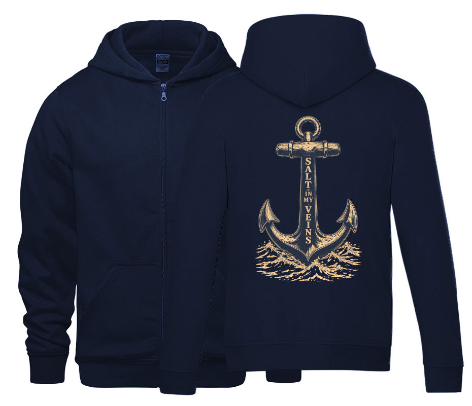 Salt in My Veins Printed Zip-Up Sweater